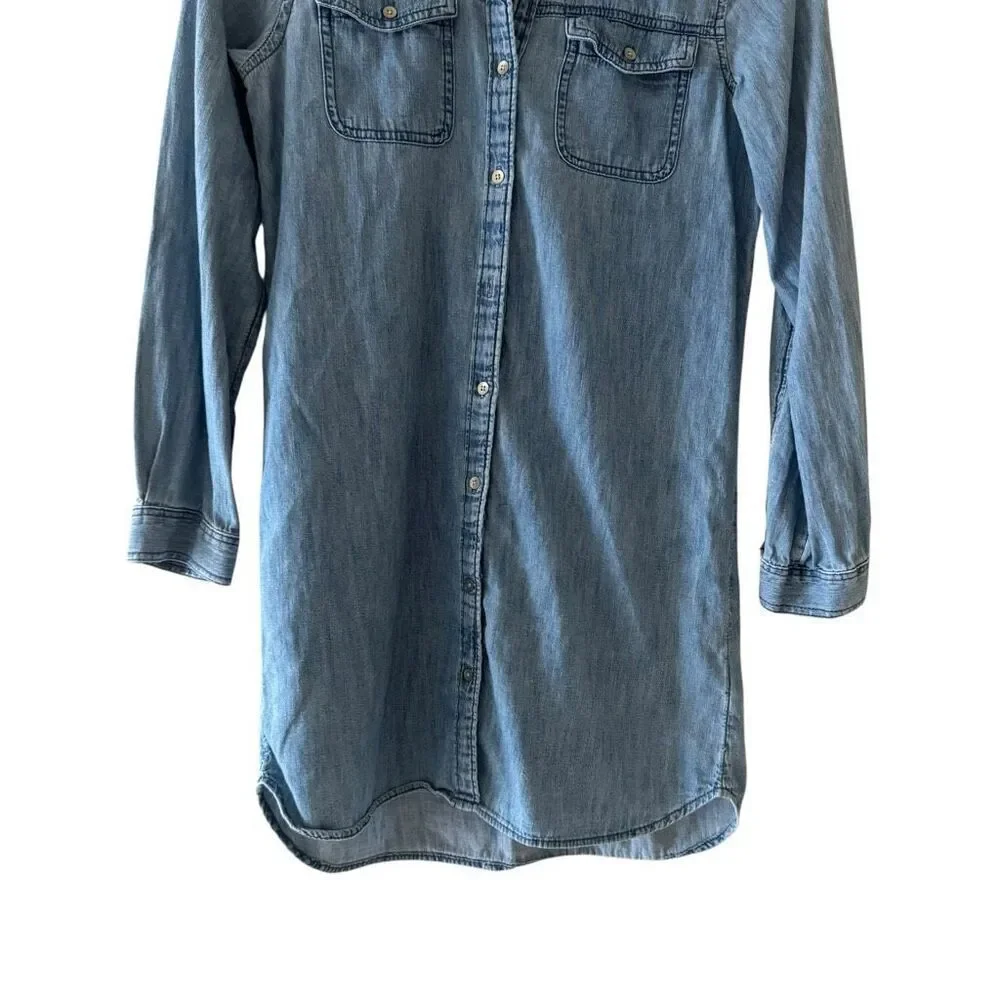 GAP Jean Button Front Long Sleeve Shirt Dress Girls Blue Denim XL (12-13)# 2508